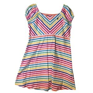 NWTS Nautica Girls Rainbow Striped Dress Short Sleeve Square Neck A-Line Size 5